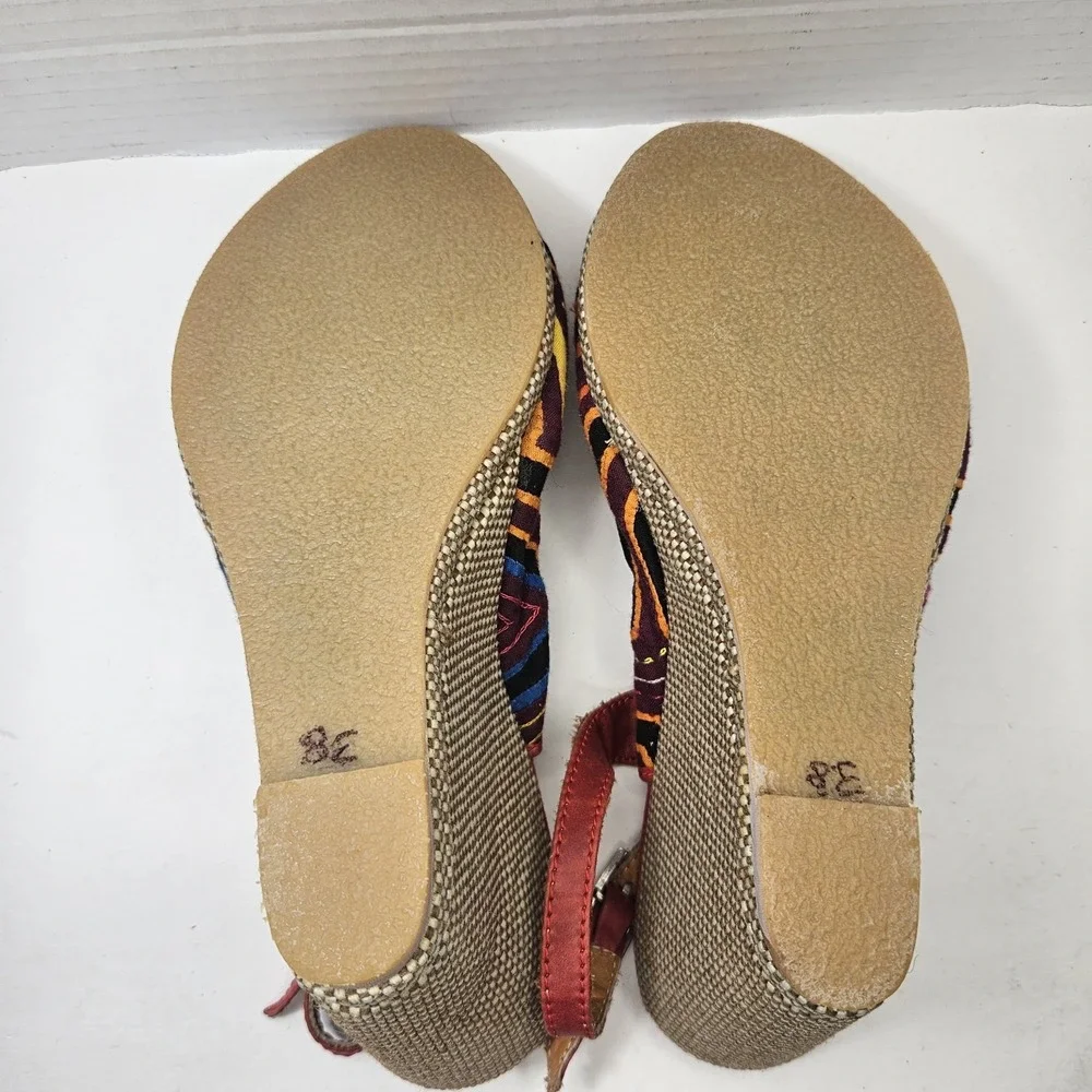 Handmade Tribal Wedge‎ Sandals Size 38 Colombia Textile Leather Boho 7.5